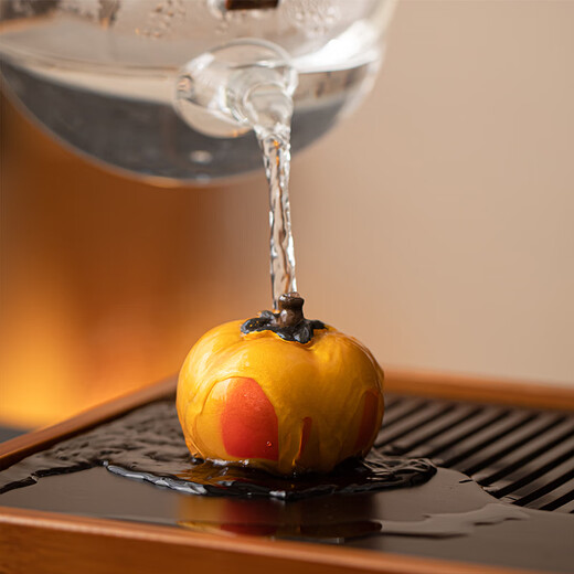 Xiyuanji persimmon tea pet ornaments can be raised, color changing, simulated fruit, creative tea ceremony accessories, small tea play, good persimmons in pairs (one big and one small)