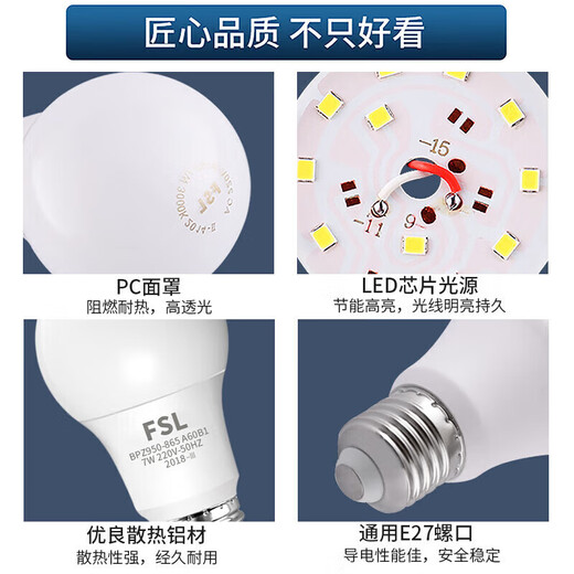 FSL Foshan Lighting LED Bulb Super Bright High Color Rendering Energy Saving Bulb High Power Lighting Bulb E27 Screw 3W White Light 6500K