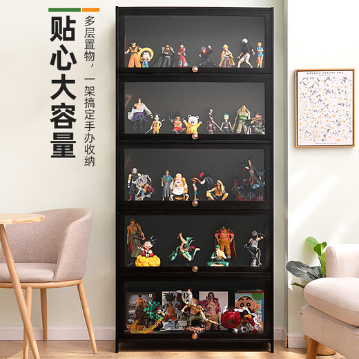 Trojan figure storage box display cabinet display cabinet shelf storage rack snack cabinet shelf cigarette cabinet sample cabinet wine cabinet storage black - five layers 70 long