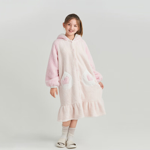 Adoring boy sweet and cute autumn and winter thickened home clothes pajamas girl fluffy bunny hooded pajamas fun bunny ears pink pink 170