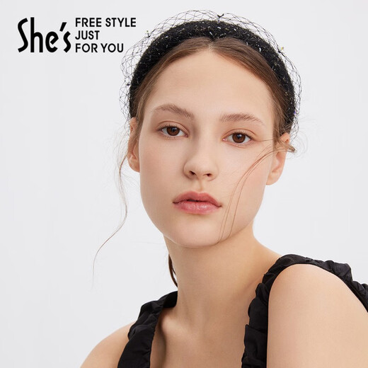 She s Qianzi mesh small fragrant style headband banquet party headband high-end hairpin hair accessories birthday gift for girlfriend black G0