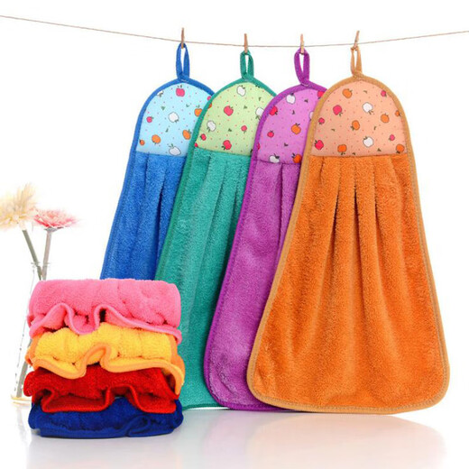 Kitchen hand towel hanging cute towel rag absorbent household bathroom thickened handcloth handkerchief coral velvet hanging hand towel 1 piece random color