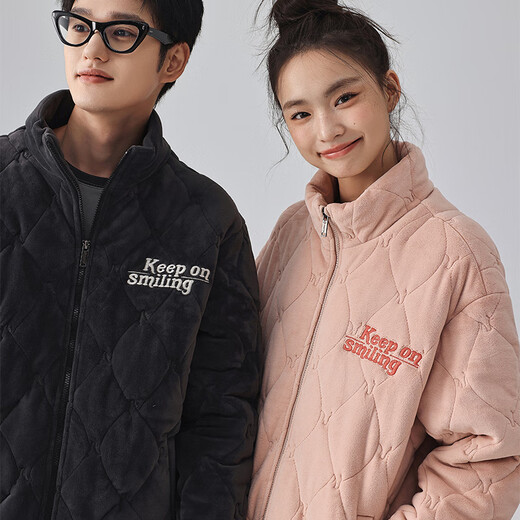 Kissing Cat Three-layer Thickened Island Velvet Couple's Quilted Pajamas Women's Winter Men's Suit Home Clothes Warm Outerwear 7023 Peach Pink Women's L