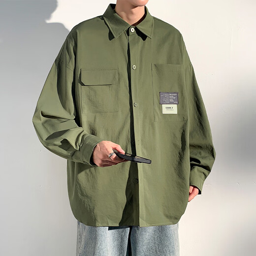 Baiqueting short-sleeved shirt men's summer new ice silk shirt jacket men's trendy brand loose casual work jacket top 854 light gray XL