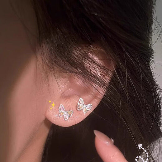 BJYLS999 sterling silver needle butterfly earrings for women, versatile temperament earrings, high-end earrings, no need to pick off enough silver earrings to sleep, gift pair + exquisite gift box