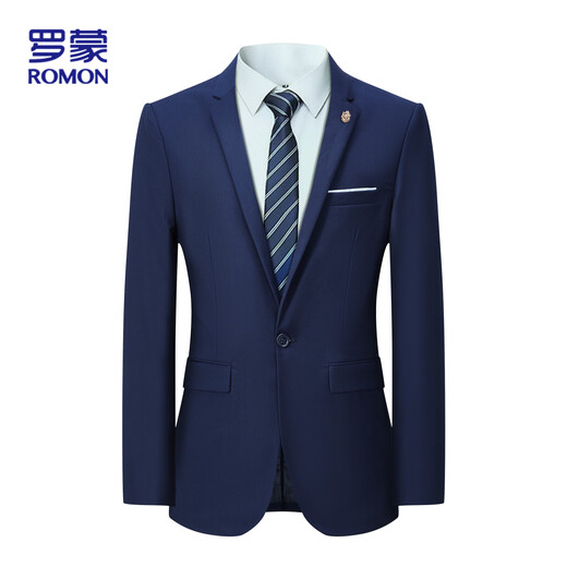 ROMON Suit Men's Business Slim Professional Formal Wear Groomsman Groom Wedding Dress Two-piece Set Y306 Navy Blue 2XL