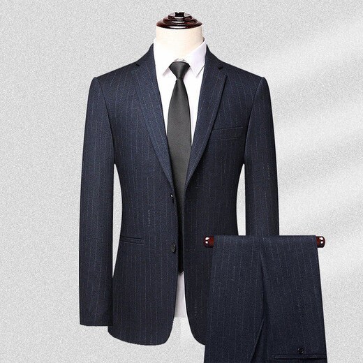 Hengyuanxiang wool suit men's suit Middle-aged men's autumn and winter business casual formal wear professional high-end suit wedding dress 2383 - black and gray strips L (175) pants default size 34 - for other sizes, please leave a message about your waist size or contact customer service