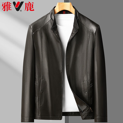 Yalu Leather Jacket Men's Spring and Autumn Business Casual Stand Collar Solid Color Leather Jacket Young and Middle-aged Men's Dad's Jacket Jacket