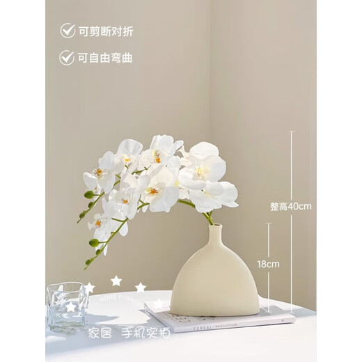 Flower e-flow Phalaenopsis artificial flower fake flower table decoration light luxury high-end flower arrangement dining table floral decoration home decoration 2 white branches + narrow mouth flat bottle