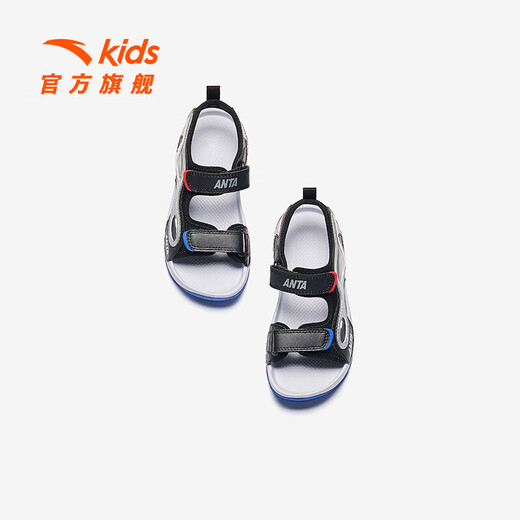 ANTA Children's Sandals Boys' Beach Shoes 2024 Summer New Breathable and Comfortable Outdoor Arch Sandals Black/Silver-3 28