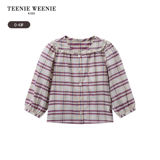 Teenie Weenie Kids bear children's clothing autumn baby girl classic plaid lace lapel cotton shirt burgundy 90cm