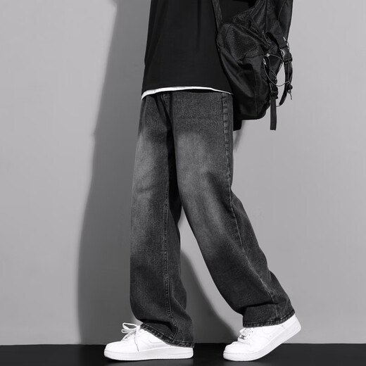 MAYBEYOND jeans men's American fashion brand high street workwear straight pants loose casual wide leg pants MA46 smoke black L