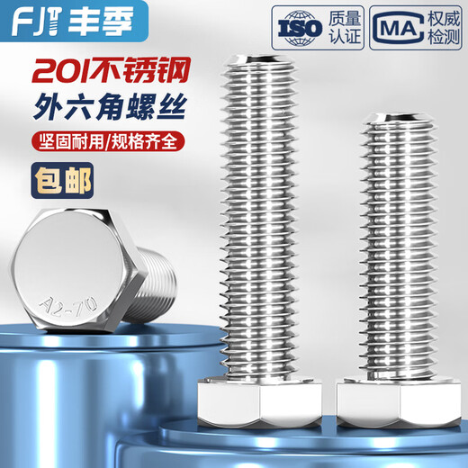 Fengji 201 stainless steel external hexagonal screw bolt extended screw screw M4M5M6M8M10M14M16M18M20mm M10*30-5 pcs