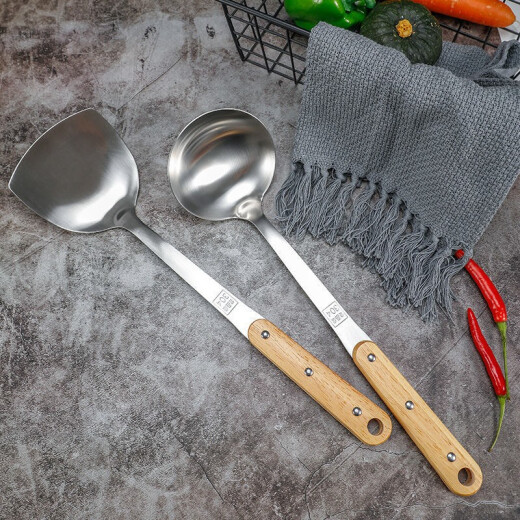 Baige 304 stainless steel spoon wooden handle anti-scalding thickened extended spoon large BX5112