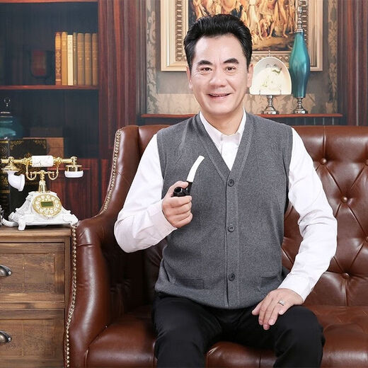 Quan Yingyue's elderly clothes Spring and Autumn New V-neck Vest Cardigan Vest Daddy's Clothes Men's Wool Knitted Vest Sweater Thin Light Gray 2XL Number of 135 Jin [Jin equals 0.5 kg]-150 Jin [Jin equals 0.5 kg]

