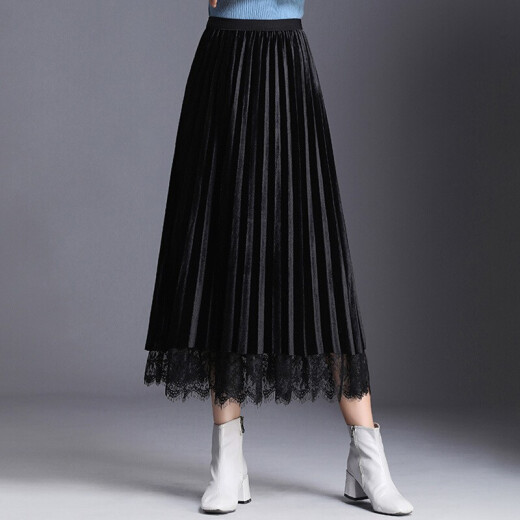 Yalu Free and Easy Skirt Women's Spring Pleated Skirt Women's Mid-Length Spring Clothing Women's Reversible Women's Clothing WWY8060 Black One Size