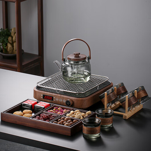 Jiewu glass teapot kettle, teapot, teapot, health teapot, stove, electric ceramic stove, teapot, Fangmu + Cangshan (flat light) + three-piece set 800ml