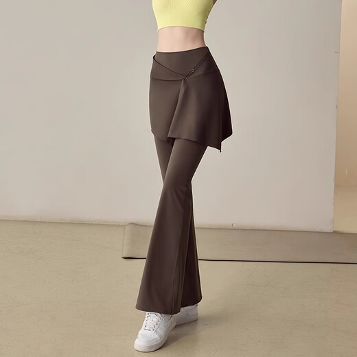 LULU CENTURY Real Two Piece Yoga Pants Women's One Piece High Waist Hip Lift Pilates Running Training Sports Micro-Large Fitness Pants Brown M