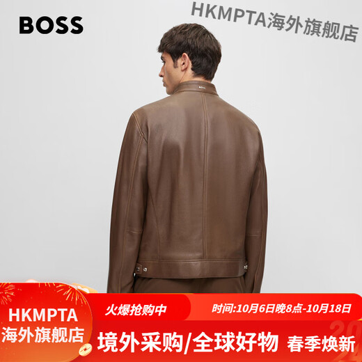 BOSS Motorcycle Leather Jacket Men's Fashionable Casual Stand Collar Sheepskin Jacket 001-Black 50