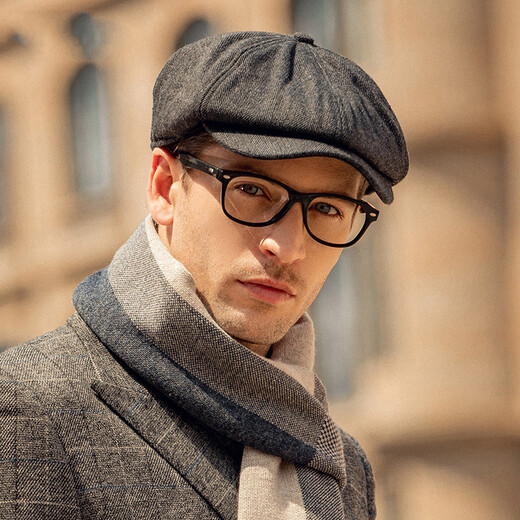 Baijichuan hat men's autumn and winter duck tongue British retro progressive hat thickened hat men's winter Korean style short-brimmed beret men's black one size