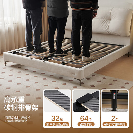 Quanyou Home Cream Style Puff Fabric Upholstered Bed 1.8x2 Meter Modern Simple Master Bedroom Double King Bed Furniture