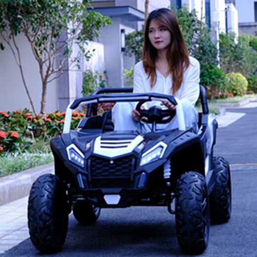 Vieruodis double children's electric car can seat adults four-wheel four-wheel drive remote control off-road baby and child 24V 4WD red + anti-1 explosion soft wheels + leather seat 24V10AH battery sub-power