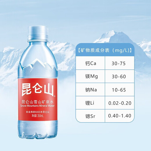Kunlun Mountain Snow Mountain Natural Mineral Water 350ml*24 Bottles of Natural Drinking Water Full Box of Weakly Alkaline Small Bottled Office Mineral Water