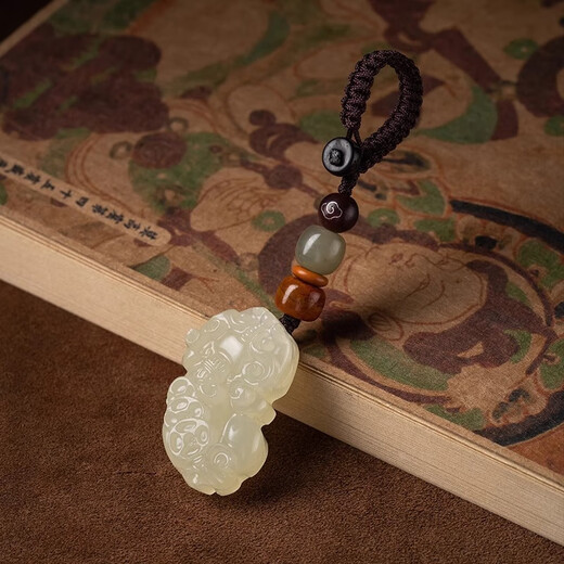 MUSIYU Jade Pixiu car key chain key pendant bag pendant male and female Pixiu pair couple model male and female Pixiu left + right pair A26-205