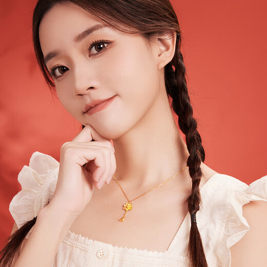 Saturday Fu 5G craftsmanship gold necklace women's lotus gold pendant set chain price A0612688 about 4.66g 40+5cm