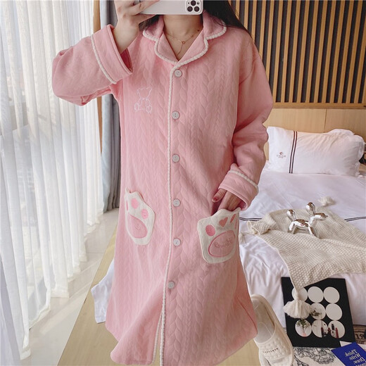 Cao Jingjia Falda de confinamiento de otoño e invernal con almohadilla de cofre Mujeres embarazadas El pijama espesado para la falda del parto en el otoño y el hospital de invierno El examen prenatal de la falda puede alimentarse con QSY2694# Pink L tamaño (adecuado para alrededor de 85-120Jin [Jin equivale a 0.5 kg])