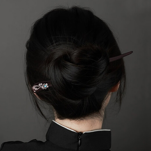 Su Shiliu 925 silver sandalwood hairpin hairpin retro cheongsam new Chinese style headwear female birthday gift for wife and girlfriend peach blossom ebony hairpin