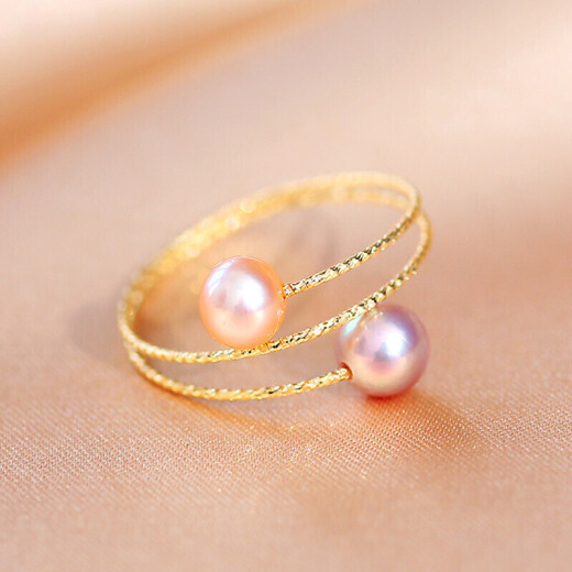 Demi Jewelry Star Perfect Round High Light Freshwater Pearl Ring G18K Gold with Certificate Pink Purple 5-6mm