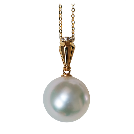 V&C 18K diamond Australian white pearl pendant simple three-dimensional crown style Australian seawater white pearl necklace flawless 18K yellow (excluding chain) 12-13MM