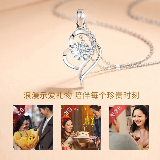 CHINA GOLD Love Platinum Diamond Necklace Women's Fashion Jewelry Girls Birthday Gift for Girlfriend and Wife Wedding Anniversary Platinum Real Diamond Pendant-With 999 Silver Chain