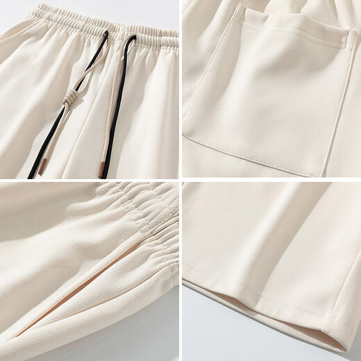 Pull-back shorts, summer men's outer wear, loose, thin, five-point pants, casual sports beach pants, high-end men's pants, black XL