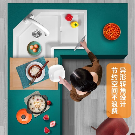 意狄讴（Yedeeo）意大利转角石英石水槽厨房单槽异形L型阶梯洗菜盆洗碗槽台下套餐 【9768SY】680*680豪华配置