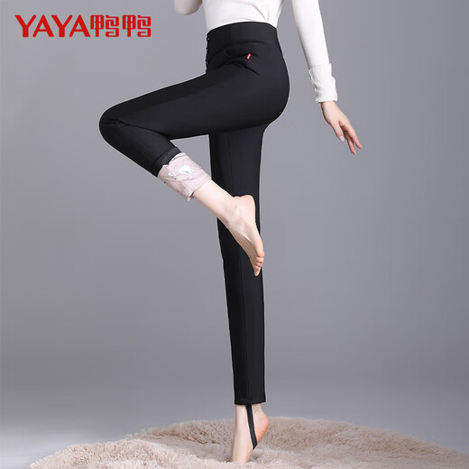 YaYa (YAYA) goose down down pants for women, thin and high-waisted winter thickened loose stretch warm pants A22 black XL