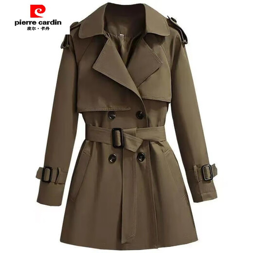 Pierre Cardin windbreaker jacket for women 2024 spring and autumn new Korean style small waist chic British style short coat black (two layers with lining) M 95-105Jin Jin is equal to 0.5 kg