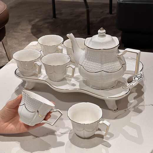 Xibaisheng complete tea set, housewarming gift, ceramic tea set, wedding gift, light luxury gift box, tea cup set, European cup set 021 gift box style