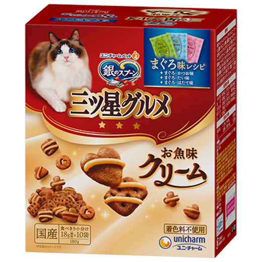 Du Lailin Japan's original imported silver spoon Samsung gourmet cream cat biscuits crispy silver spoon cat food hair removal snacks cream biscuits tuna three flavors 180g 1 box