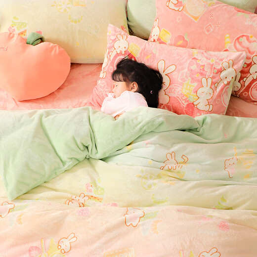 Fuanna children's four-piece thickened milk velvet bedding winter anti-static sheets and quilt cover warmer set 1.5 meters bed