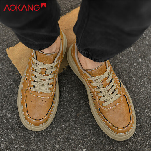 奥康男鞋休闲鞋透气运动鞋秋冬百搭增高板鞋 麦黄 42