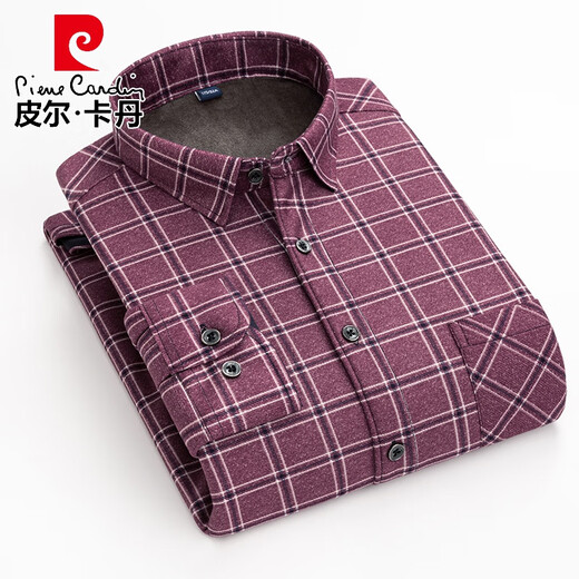 Pier Cardin Cotton plus Fleece verdickte warme Hemd Herren Langarmplaid Real Pocket großer Größe reines Baumwollvater-Hemd Winter Neues Produkt 9902 L Empfohlen 100-120jin [Jin gleich 0,5 kg]