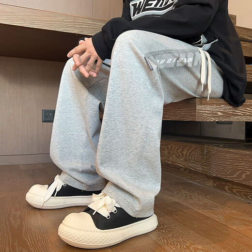 Dingfengbaoluo high street straight casual pants men's autumn Japanese handsome trendy brand sports pants loose and drapey DFK02 Khaki XL