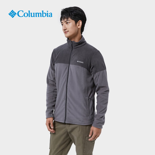 Columbia Outdoor Men's Simple Stand Collar Fashion Jacket Warm and Comfortable Fleece Jacket AE0560 023 City Gray and Shark Black L(180/100A)