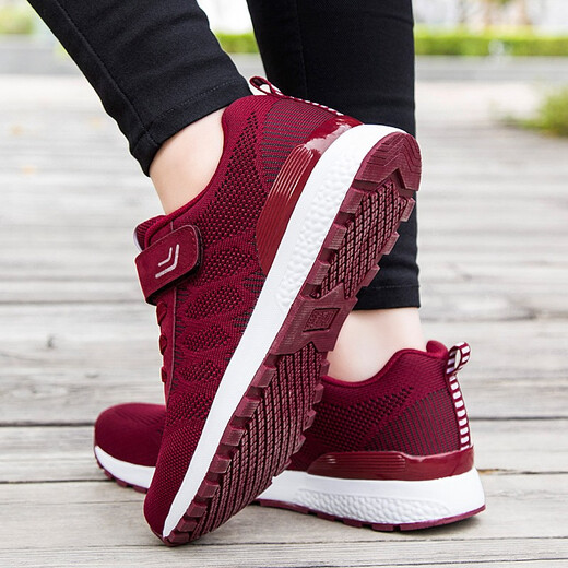 Shuman Xiaozu shoes for women new products for autumn and winter anti-slip soft sole middle-aged and elderly mother shoes for dad sports casual shoes for men spring and autumn travel single shoes mesh breathable and steadily shoes flagship official store 829 jujube women's style 35