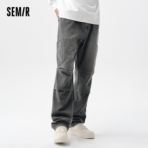 Semir denim trousers for men, spring and autumn retro outdoor overalls, fashionable loose straight pants, gray tone 00422 31