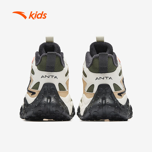 ANTA Children's Cotton Shoes Men's Big Children's Shoes 2024 Winter Plush Warm Knob Buckle Snow Non-Slip Rock High Top Cotton Boots Jet Green/Ivory White/Oatmeal Gray-2 34
