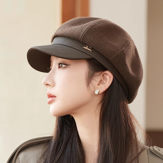 Shenggeer octagonal beret women's autumn and winter Korean version versatile 2025 new British retro face-showing small fashion newsboy hat brown one size
