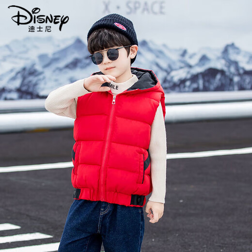 Disney boys down cotton vest outer wear 5 vest 6 autumn and winter 7 child boy vest thickened jacket 8 years old style black (21 color hooded vest) 140 size (recommended height is about 130)